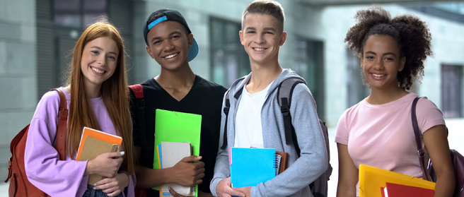 students in a hallway